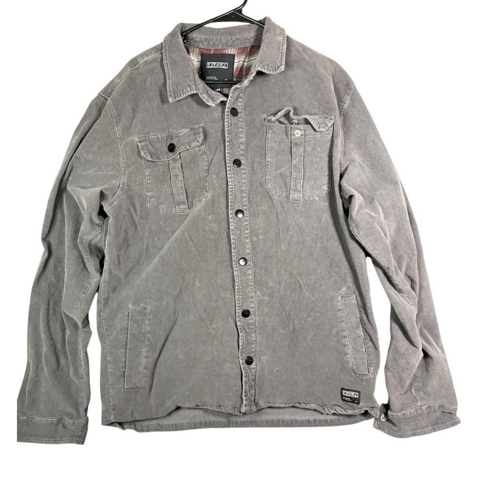EZEKIEL Men's XXL Military Gray Corduroy Front Button Shirt Lightweight Jacket